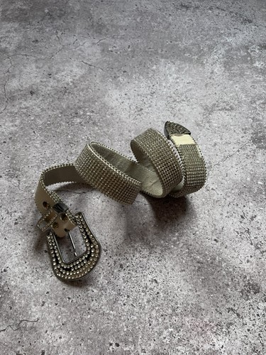 Vintage B.B Simon Style Chrystal Rhinestones Belt Y2K Leather