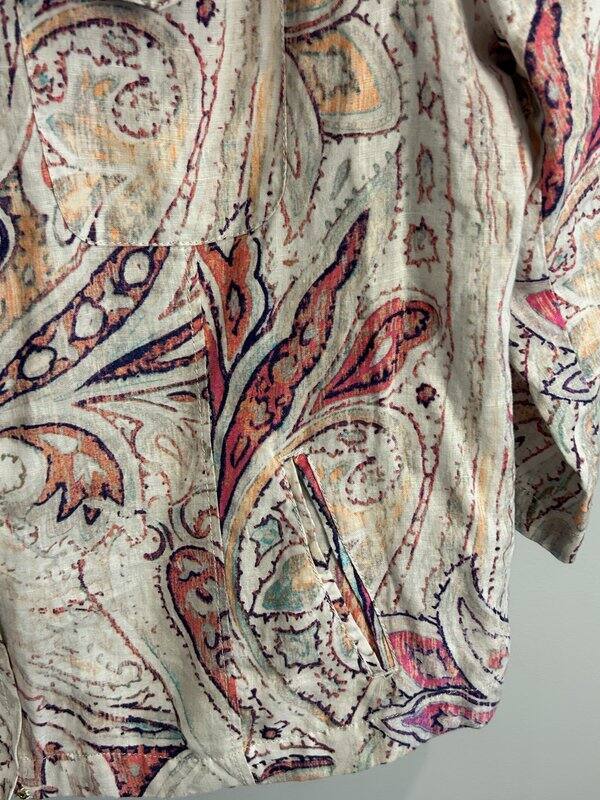 Chicos 100% Linen Pattern Full Zip Collarless Jac… - image 5