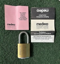 (1) MEDECO Padlock Vintage Brass - Locked & H...