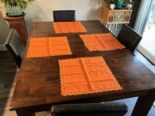 4 Vintage MCM Harvest Orange Linen and Lace Table Placemats
