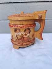 Vintage Norwegian Hand Carved Beer Stein - Unique Bentwood Decor, Hand Painted