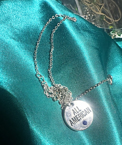 Silver Tone Cable Chain Necklace, Round "All American" Charm Pendant