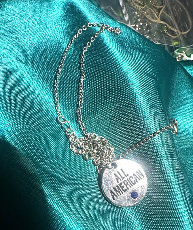 Silver Tone Cable Chain Necklace, Round "All American" Charm Pendant