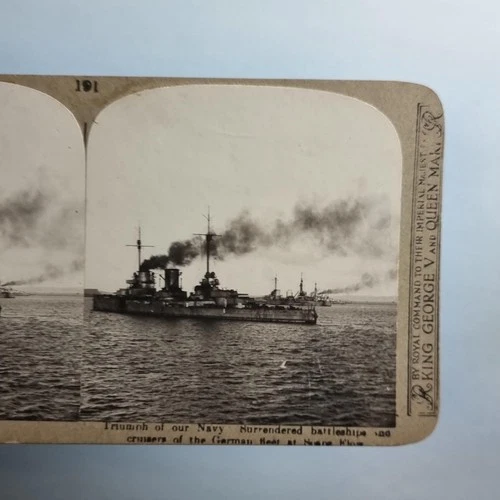 WW1 Military Stereoview C1916 Real Photo Scapa Flow German Naval Ships Surrender