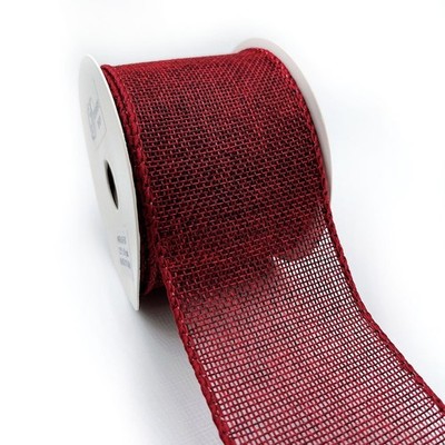 Designer's Shop WR 63-5167 Burgundy Burlap Wired Edge Ribbon 2.5'' x 10 Yards