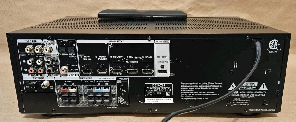 Denon AVR-S510BT - 5.2 Ch 4K Bluetooth HDMI Home Theater Receiver +Remote Bundle - Image 2 of 4