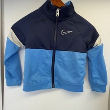 Nike Kids Track Jacket Blue Navy White 24M 86-92CM Swoosh Logo Full Zip