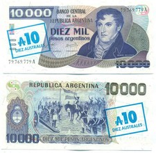 ARGENTINA NOTE 10 AUSTRALES ON 10000$ 1985 ALONSO-CONCEPCION B# 2705 P 322a AU