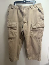 Duluth Trading Co Cargo Work Pants Mens 46x28 Tan Canvas Heavy Duty