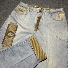 Vintage Major Damage Jeans Mens 38x34 Distressed Colorful Flip Cuff Patch 90s