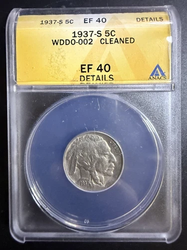 1937-S Buffalo Nickel Cleaned ANACS Graded EF40 - B50165