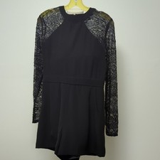 Reg 165 Adelyn Rae Black Stretch Beaded Lace Romper Size M