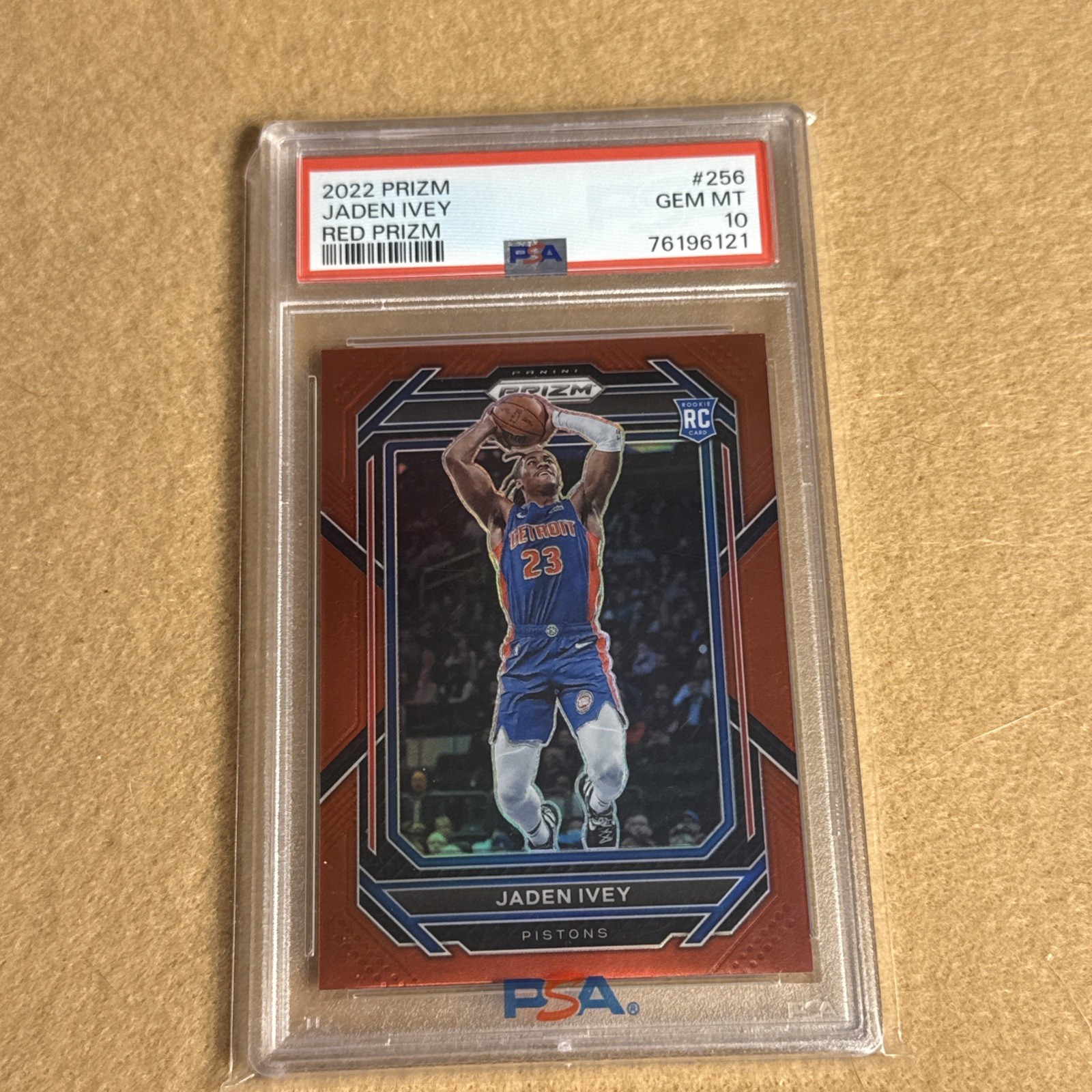 2022-23 Panini Prizm Jaden Ivey Red Prizm Rookie # 256. /299 RC Pistons PSA 10