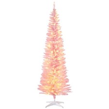 HOMCOM 6' Tall Pre-Lit Slim Noble Fir Artificial Christmas Tree with 200 Warm