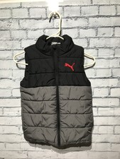 Puma, Boy S 7-8 , Black/Gray Sleeveless Puffer Vest, Winter Athletic Activewear