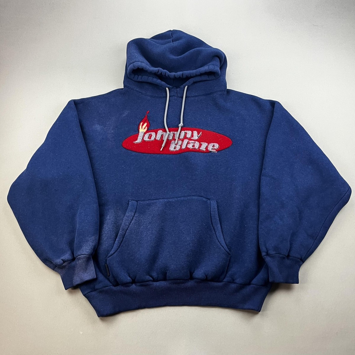 Vintage Johnny Blaze Hoodie Sweatshirt Mens XL Navy Blue Chenille