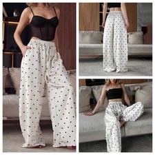 Wide Leg Pants Women for polka Dot Elastic Waist Polyester Vacation Fitness Wear