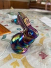 Fenton Amethyst Carnival Glass Bunny Rabbit Figurine Iridescent Approx 2.5" USA