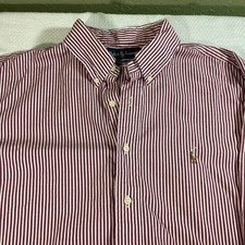 Ralph Lauren Mens 17 1/2 32/33 Long Sleeve Button Shirt Pony Red White Striped