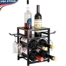 Wine Rack Glass Holder Storage Organizer Countertop 6 Bottles 4 Glasses New