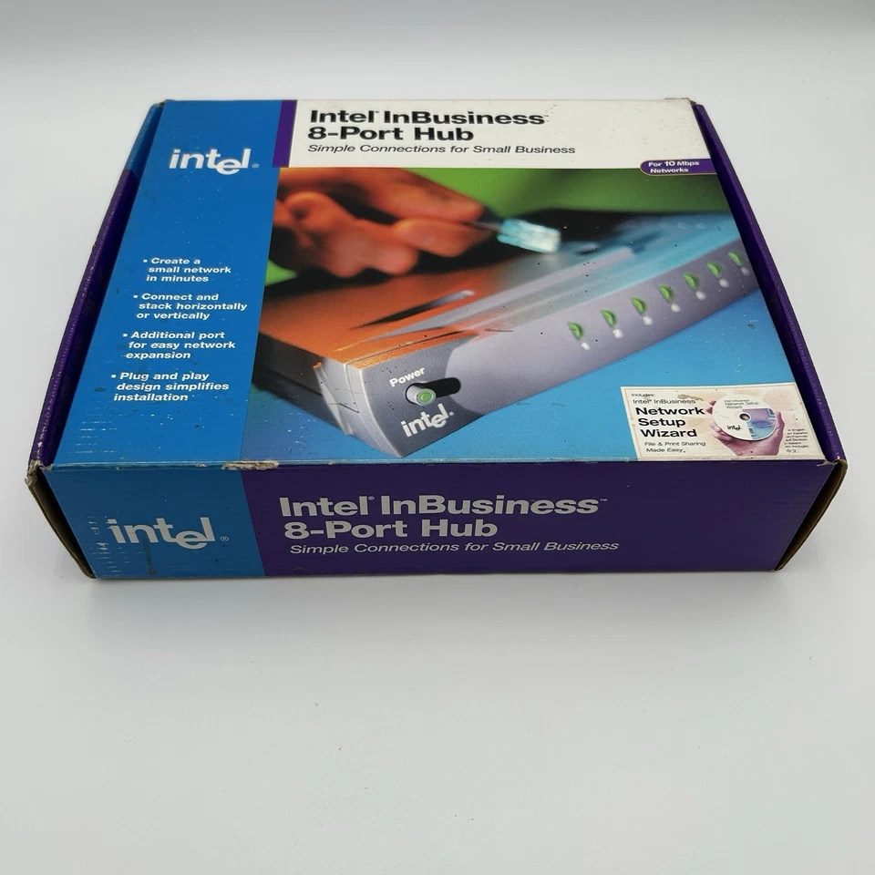 VINTAGE INTEL InBusiness 8-Port Hub 10 Mbps 1999 Open Box Unused As Is - Image 3 of 4