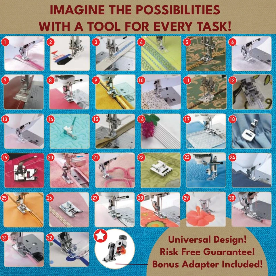 Presser Foot Set 32 Piece Set | The ONLY Sewing Machine Presser Foot Kit with... - Image 3 of 4