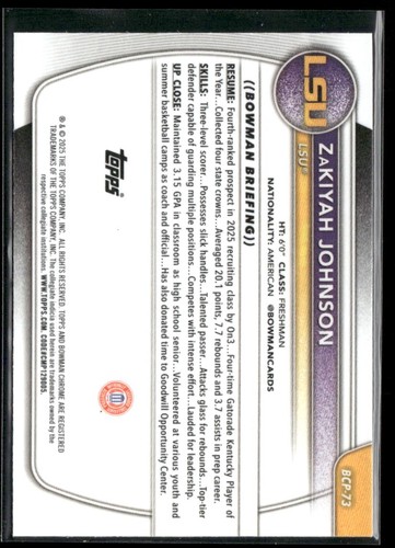 2025-26 Bowman - Zakiyah Johnson #BCP-73 Mojo refractor - Imagen 2 de 2