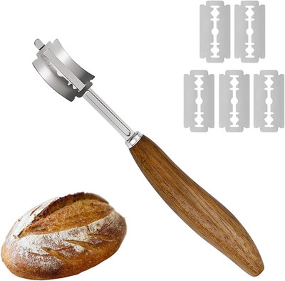 Bread Lame Dough Scoring Knife, Stainless Steel, 5 Blades + Leather Sheath Cover