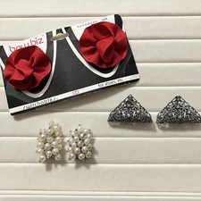 Vintage Shoe Clips 3 Pair Filigree Aurora Borealis Rhinestones Red Bows Pearls