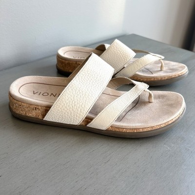 Vionic Marvina Leather Beige Flip-Flop Sandal Women Sz 6 Comfort Arch Support