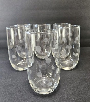 Vintage Anchor Hocking Coin Dot Polka Glass Tumblers Roly Poly 6pc Set 13oz 5''