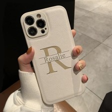 Personalized Initials Name Case For iPhone 17 16 15 14 13 Pro Max Leather Cover