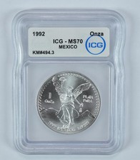 1992 Mexico 1 Onza Silver Libertad MS70 ICG *5726