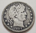 1907 Barber Quarter • 90% Silver • Circulated • As Shown • Solid Coin      X74
