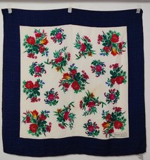 Tiffany Co Vintage Silk Jacquard Scarf W Floral Leaves Pattern In Blue Frame