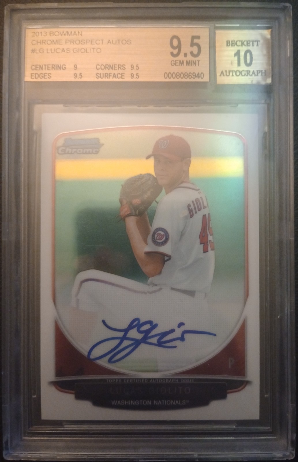 2013 Bowman Chrome Prospect Lucas Giolito AUTOGRAPH Nationals- BGS 9.5