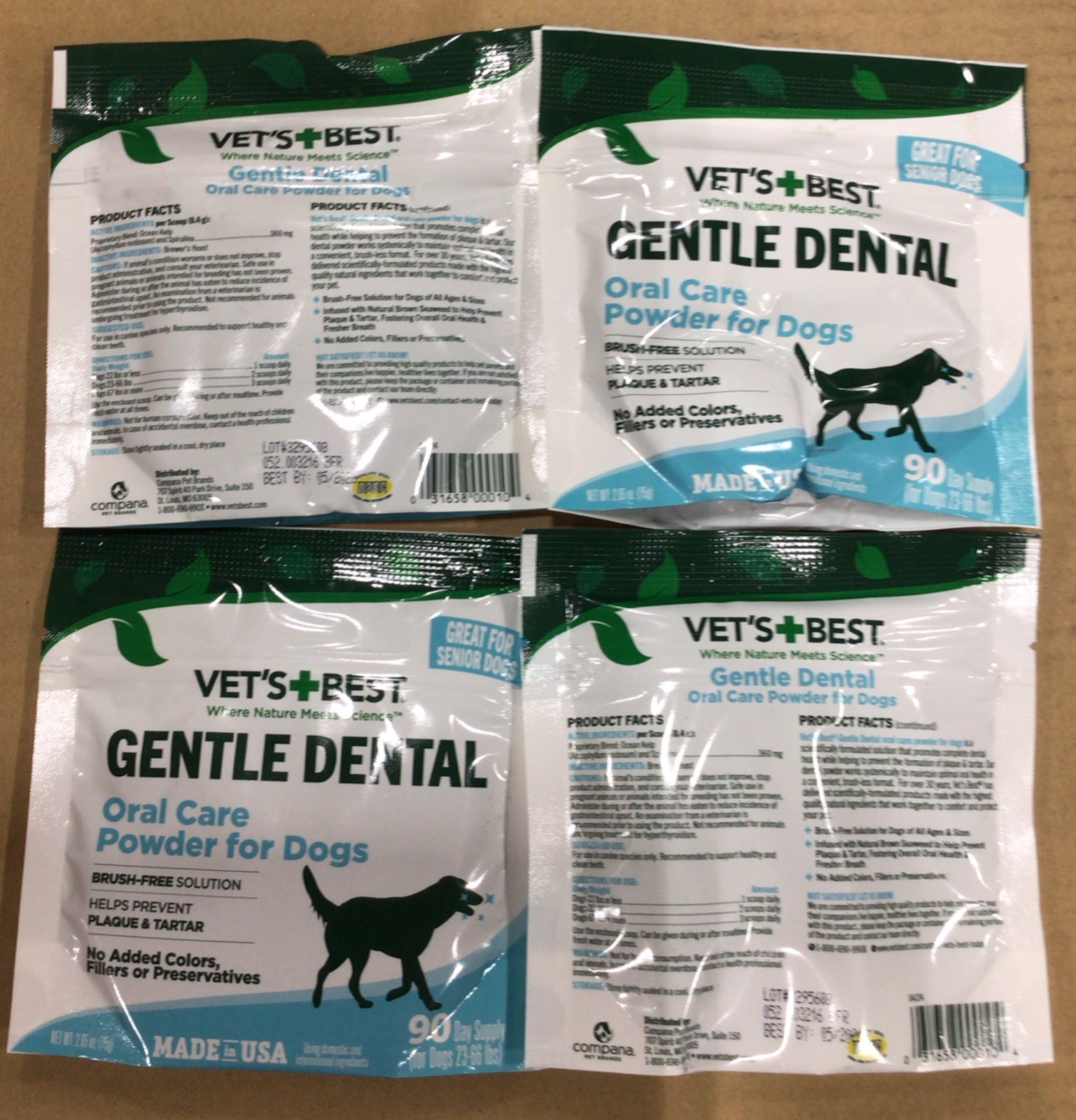 Lot Of 4 Vet&rsquo;s Best Dog Dental Powder 90-Day Brush-Free Te