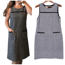 Talbots Herringbone Shift Dress Wool Blend Gray Black Sleeveless Size 6 Workwear