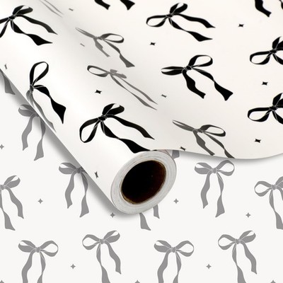 Black Bow Wrapping Paper -Mini Roll- 17In x 32.8Ft Cute Coquette Bowknot Gift...