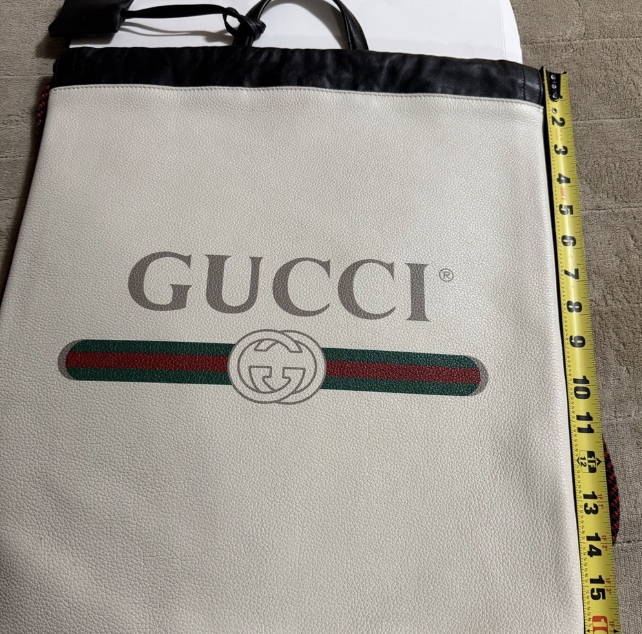Gucci White Leather Drawstring Backpack with Matc… - image 4