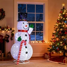 Christmas Snowman 5.7FT Holding Candy Cane for In/Outdoor Decoration w/ Light
