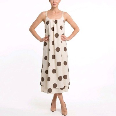 Sommer Kleid mit Punkten Gr. 38 40 42 Creme Boho Tunika Italy Trägerkleid 