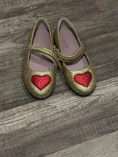 Gucci Kids Ballet Flats Gold Glitter Red Heart EU 23 US 7.5  8 Toddler Girls