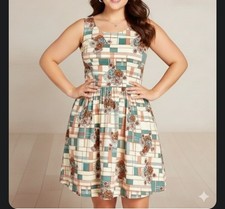 Modcloth Optimistic Effect Fit Flare Dress Size 2X Retro Pinup Fall Geometric