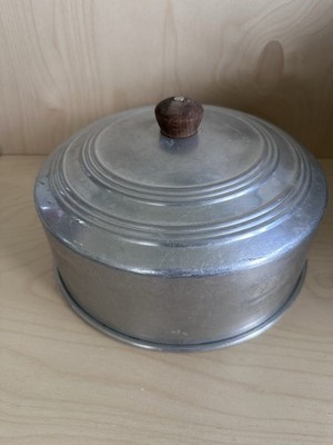 Vintage Aluminum Cake Keeper Dome Lid Only Wood Knob MCM Kitchen 10 
