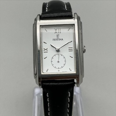 Festina 6632 Women Watch 22mm Tank Black Leather Small Seconds New Battery