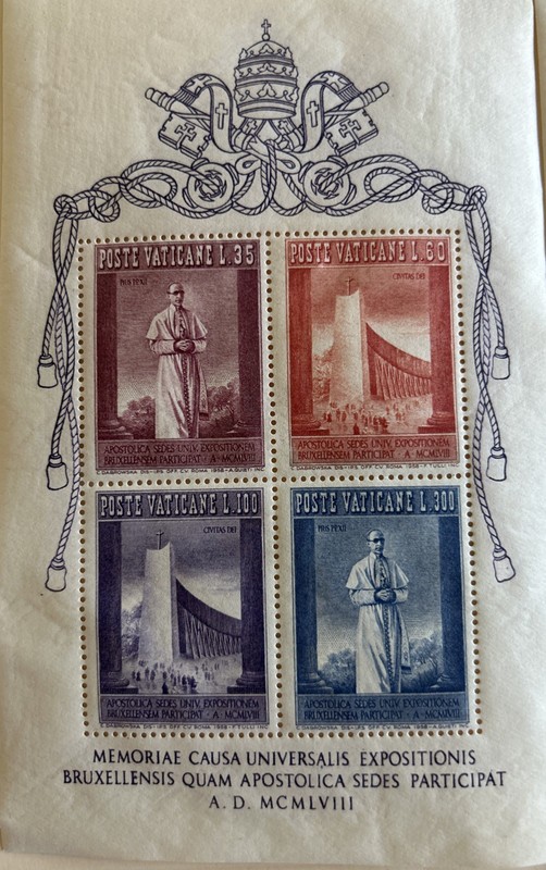 Vatican 242a sheet,MNH.Michel Bl.2. EXPO Brussels-1958.Pope Pius XII. 2 Sheets