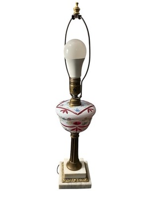 Vintage Milk  Cut to Clear Cased Cranberry Glass Table Lamp Czech Bohemian