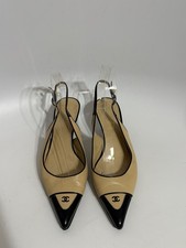 Vtg Chanel Beige Leather CC Logo Slingback Heels 38.5