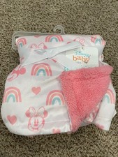 Minnie Mouse, Disney Baby Blanket 30x40" Polyester, White Pink Rainbows NEW Soft